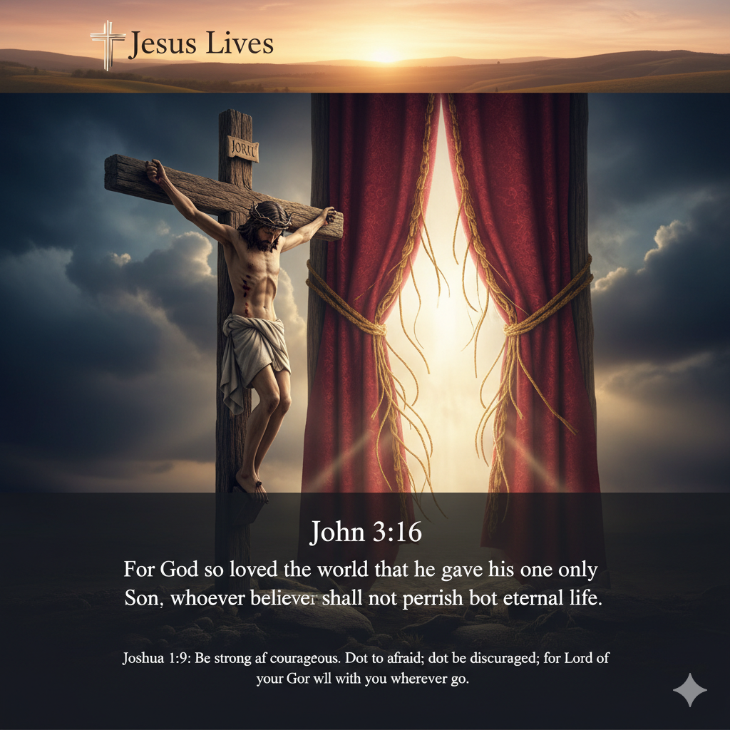 Jesus on the Cross and the Temple Curtain Tearing